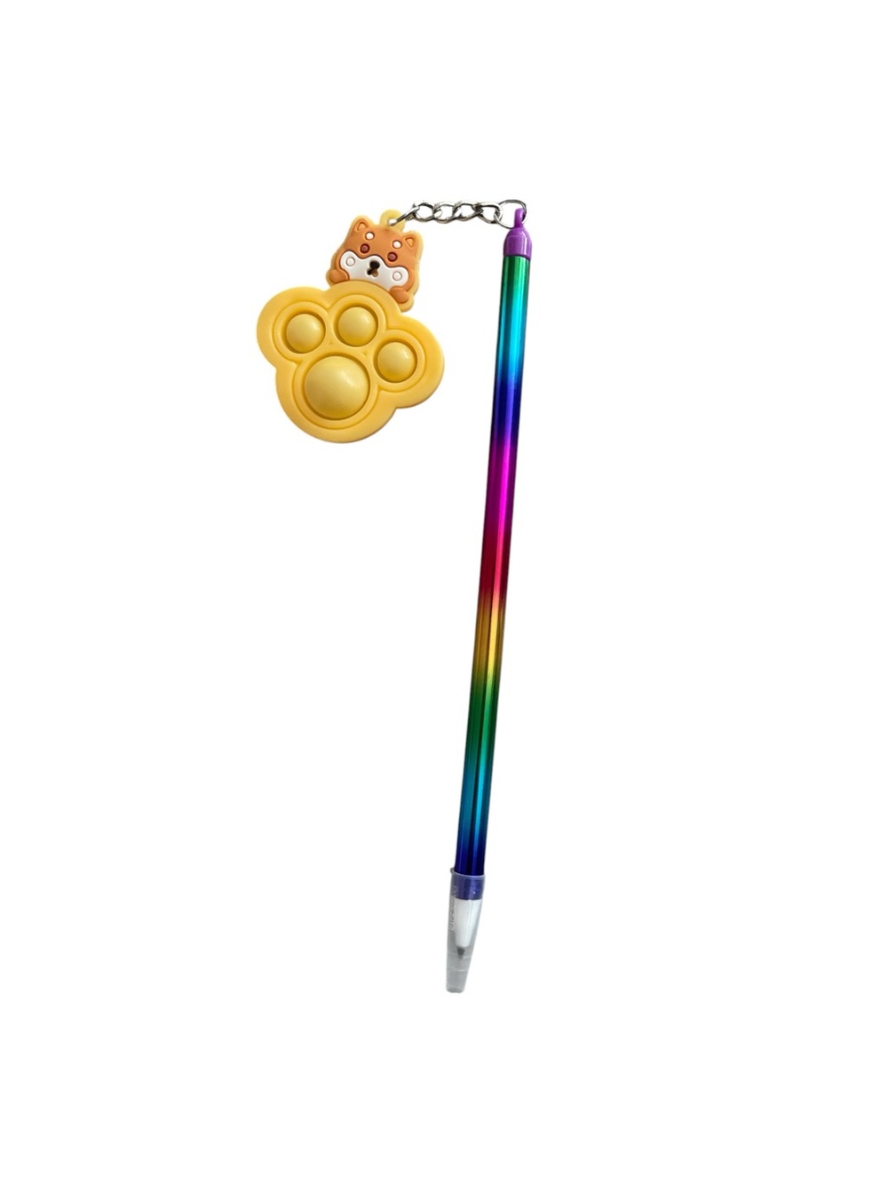 CUTE RAINBOW BARREL INK PEN WITH DOG POP IT CHARM